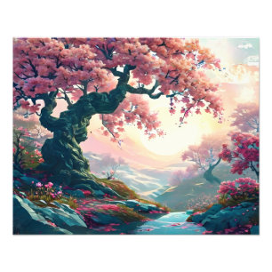 Impression Photo Peinture d'arbre à fleurs roses époustouflante