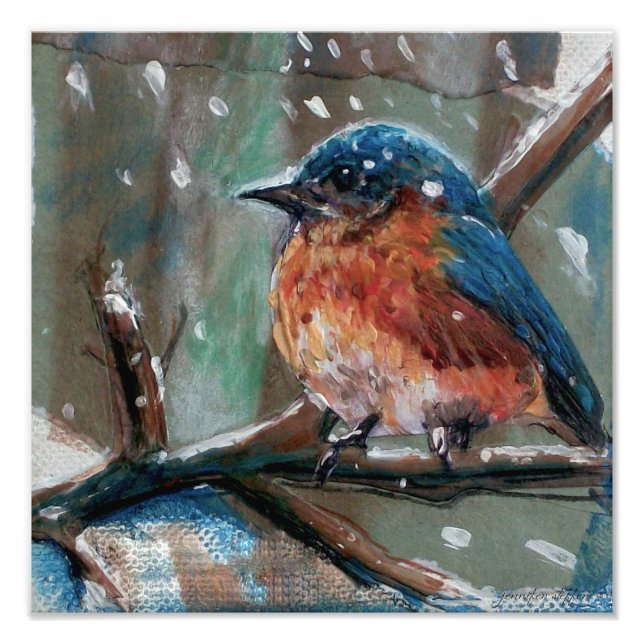 Impression Photo Peinture des oiseaux bleus Art d'hiver (Devant)
