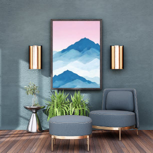 Impression Photo Peinture Dreamy Rose et Blue Mountainscape