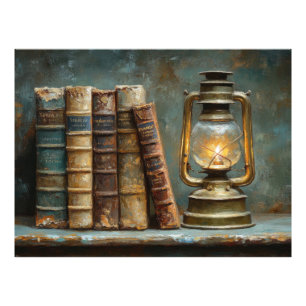 Impression Photo Peinture d'une pile de livres anciens Bibliothèque