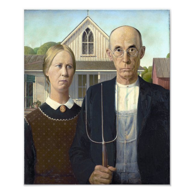 Impression Photo Peinture gothique américaine par Grant Wood (Devant)