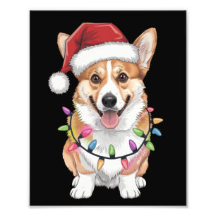 Impression Photo Pembroke Welsh Corgi Père Noël Lumières de l'arbre