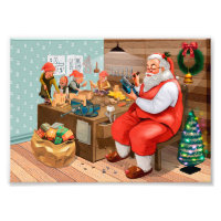 Père Noël et ses elfes dans l'atelier