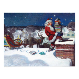Impression Photo Père Noël livrant une cargaison de livres