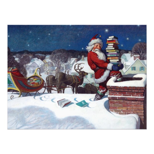 Impression Photo Père Noël livrant une cargaison de livres (Devant)