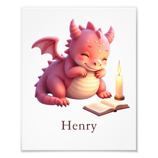 Impression Photo Personalized Baby Dragon Art Print Nursery Name  (Devant)