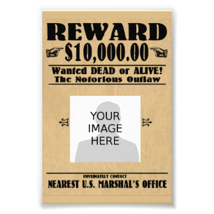 Impression Photo Personnalisé Recherché mort ou vivant