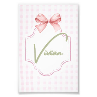 Impression Photo Personnalisé Vivian Baby Girl Nursery Bow&En vichy