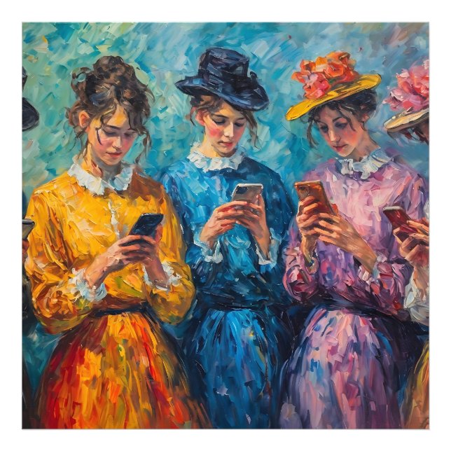 Impression Photo Personnes du 19e siècle utilisant des smartphones (Devant)