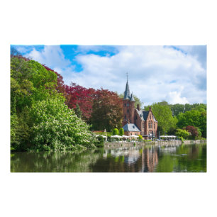 Impression Photo Petit château près du lac à Bruges, Belgique
