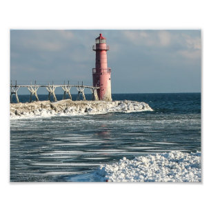 Impression Photo Phare d'Algoma Wisconsin en hiver