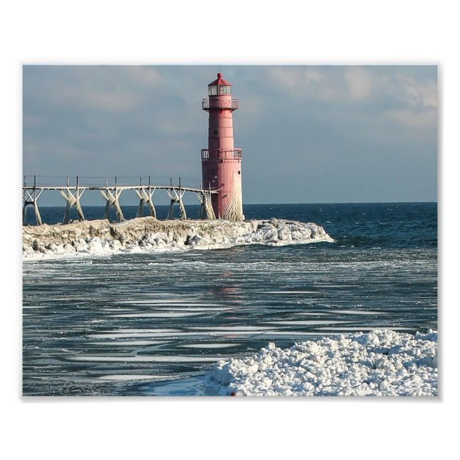 Impression Photo Phare d'Algoma Wisconsin en hiver (Devant)