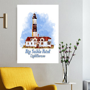 Impression Photo Phare de Big Sable Point, aquarelle - Michigan