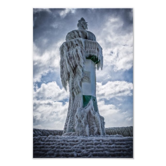 Impression Photo Phare gelé sur la rive de la mer Baltique (Devant)