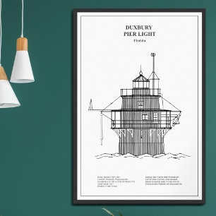 Impression Photo Phare lumineux de Duxbury Pier - Massachusetts - B