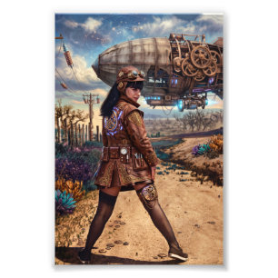 Impression Photo Pilote de dirigeable Steampunk femme vintage