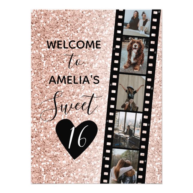 Impression Photo Pink Sparkle Sweet 16 Anniversaire Bienvenue Signe (Devant)