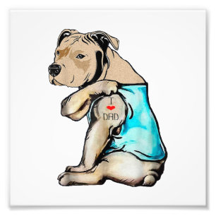 Impression Photo Pitbull Chien I Love Papa Tattoo drôle Famille