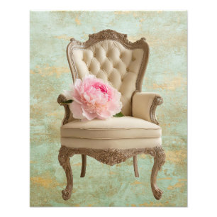 Impression Photo pivoine rose de la Reine Anne avec fond vert or