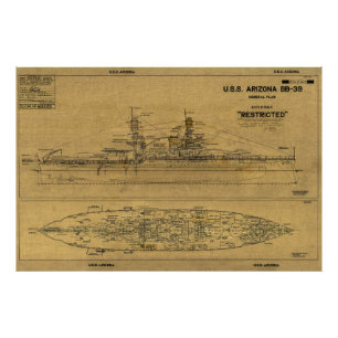Impression Photo Plan de 1934 de l'ARIZONA Battleship des États-Uni