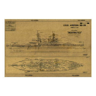 Impression Photo Plan de 1934 de l'ARIZONA Battleship des États-Uni