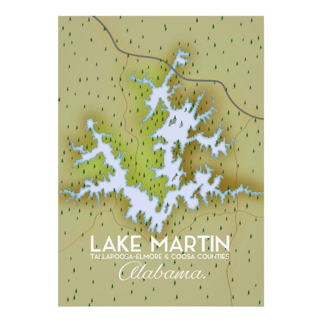 Impression Photo Plan de l'affiche de voyage du lac Martin Alabama. (Devant)