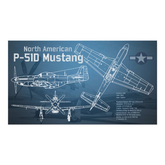 Impression Photo Plan directeur nord-américain P-51D Mustang (Devant)