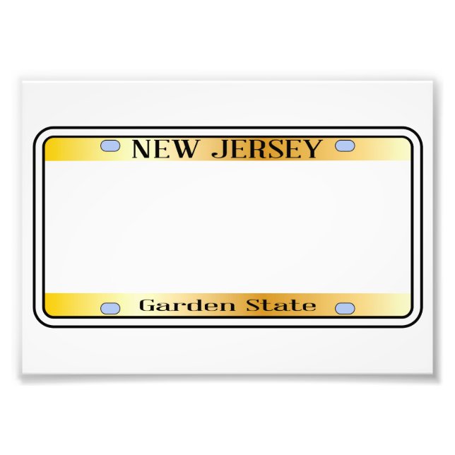 Impression Photo Plaque de licence d'état du New Jersey vide (Devant)