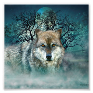 Impression Photo Pleine lune de loup en brouillard