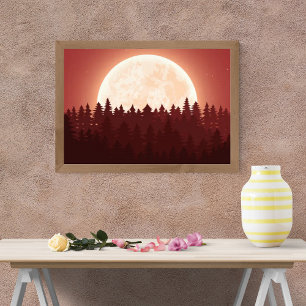 Impression Photo Pleine lune Forêt Nuit : Un paysage serein