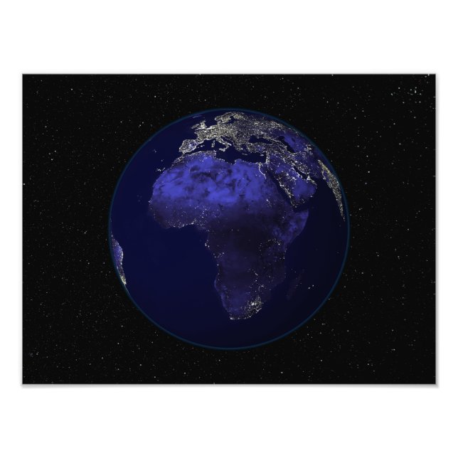 Impression Photo Pleine Terre la nuit montrant l'Afrique et l'Europ (Devant)
