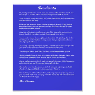 Impression Photo Poème de Desiderata sur arrière - plan bleu