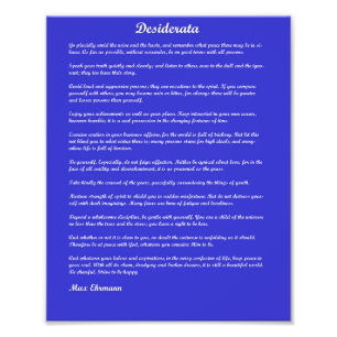 Impression Photo Poème de desiderata sur l'arrière - plan bleu