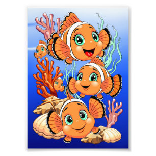 Impression Photo Poisson clown Dessin animé mignon Famille Sous l'e
