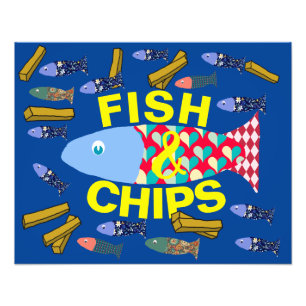 Impression Photo Poisson et chips, Balnéaire, chippé, Maison de pla