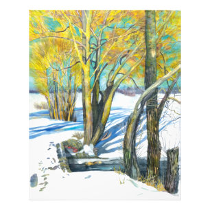 Impression Photo Pont en hiver Peinture aquarelle