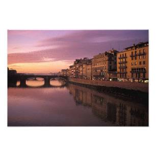 Impression Photo Ponts sur l'Arno au coucher du soleil,