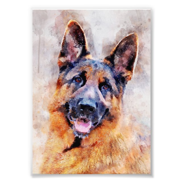 Impression Photo Portrait d'aquarelle de chien berger allemand 01 (Devant)