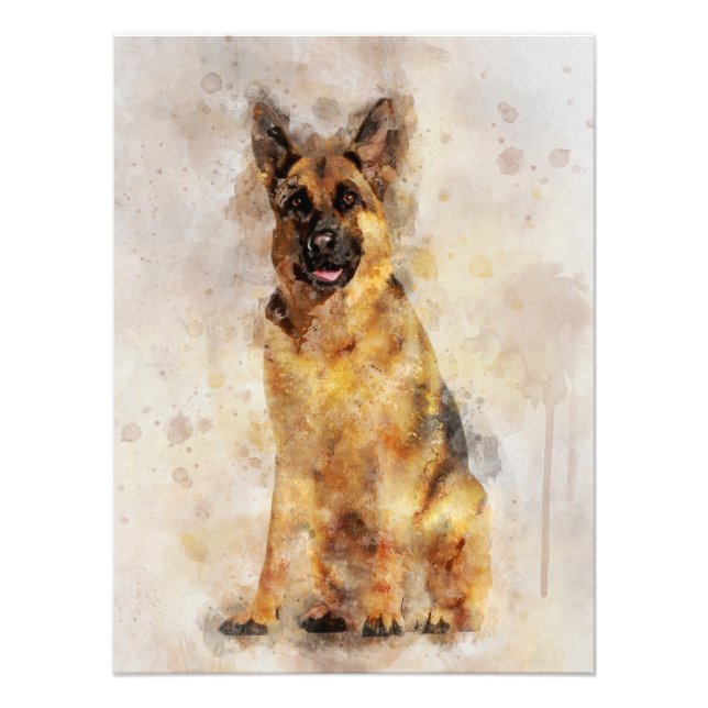 Impression Photo Portrait d'aquarelle de chien berger allemand 03 (Devant)