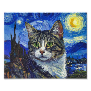 Impression Photo Portrait de chat de Vincent Van Gogh Nuit étoilée