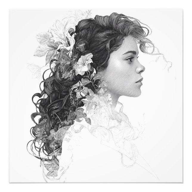 Impression Photo Portrait de cheveux floraux noir noir (Devant)