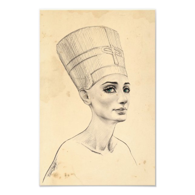 Impression Photo Portrait Néfertiti dessin Ancienne Egypte papyrus (Devant)