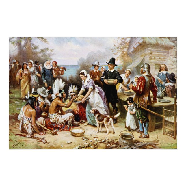 Impression Photo Premier Thanksgiving, peinture d'histoire, (Devant)