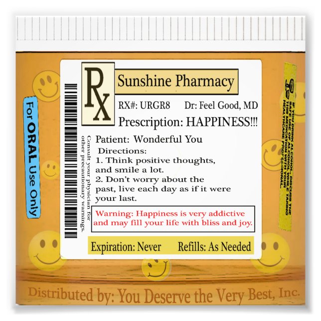 Impression Photo Prescription RX pour le bonheur (Devant)