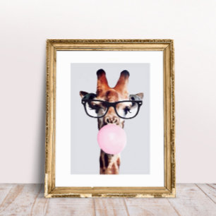 Impression Photo Princesse Girafe soufflant un bubble gum rose