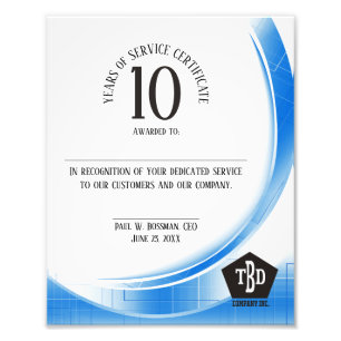 Impression Photo Prix d'anniversaire de 10 ans d'ancienneté Blue wa