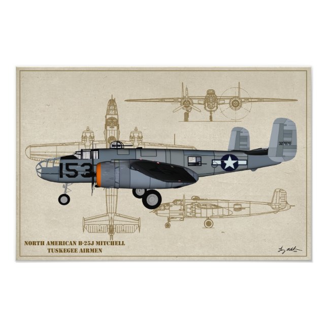 Impression Photo Profil Art B-25 Mitchell Tuskegee Airmen (Devant)