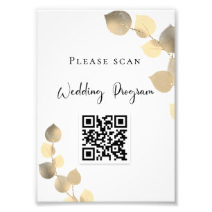 Impression Photo Programme de mariage QR code eucalyptus or