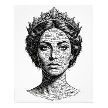 Queen Esther Calligraphy Portrait - Vintage Script