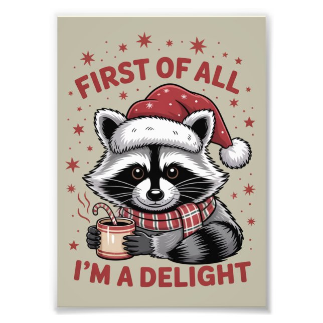 Impression Photo Raccoon amusant d'abord Je suis un Noël délicieux (Devant)